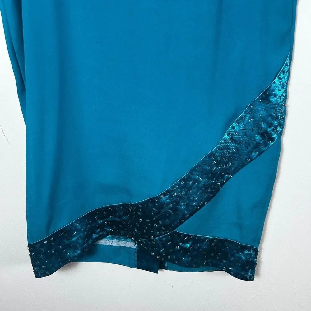 Midnight Velvet Skirt Suit Set Womens Size 8 Teal Blue Beaded Metallic Trim